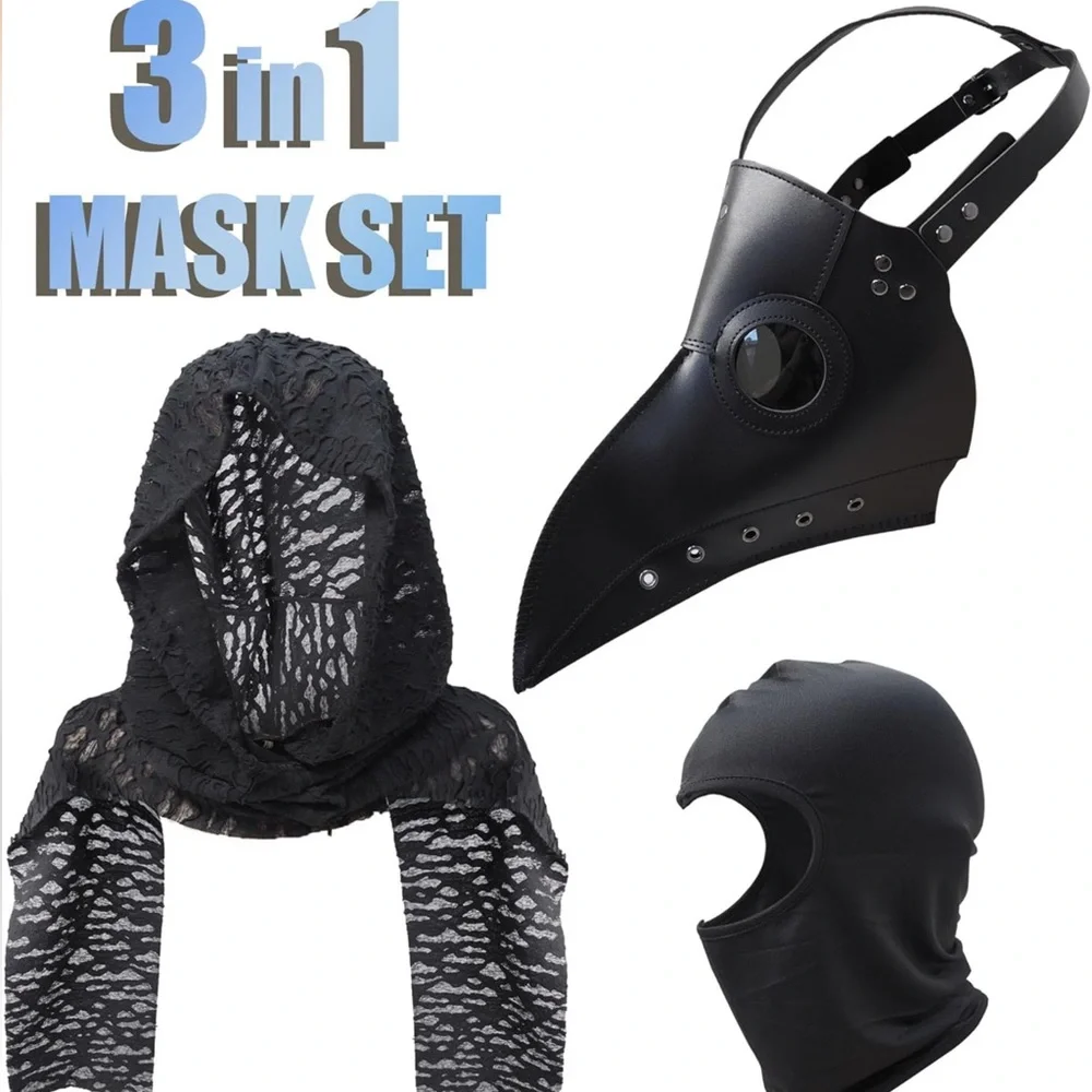 3-Piece Doctor Plague Halloween Mask Accessory Set